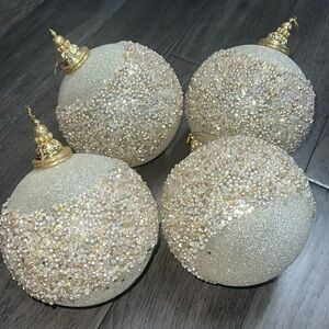 Super elegant gold/champagne like glitter/beaded Christmas ornaments